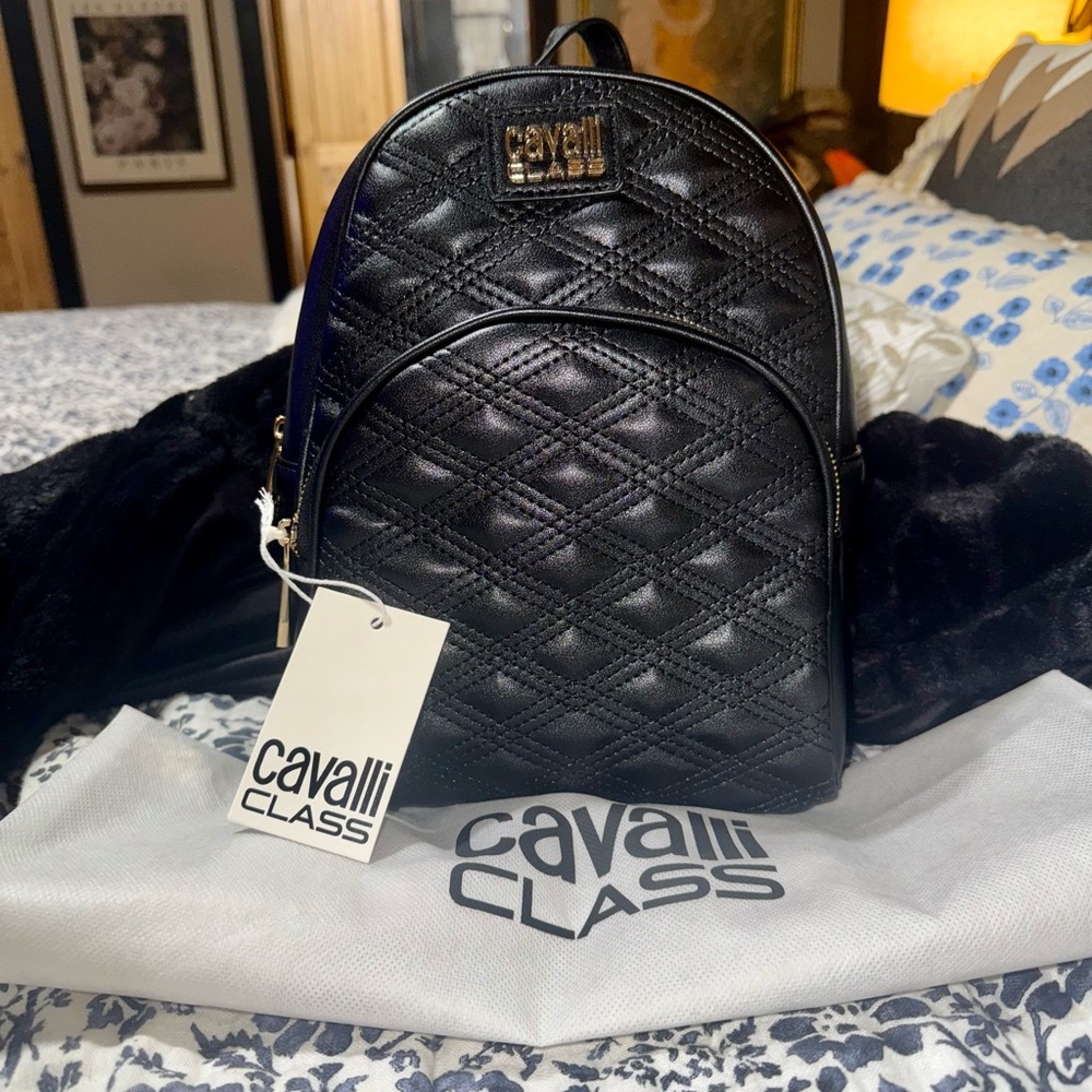NEW!! Cavalli Class Elegant Black Backpack!
